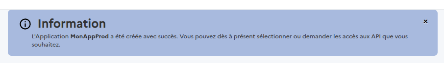 Message de succès création d'application